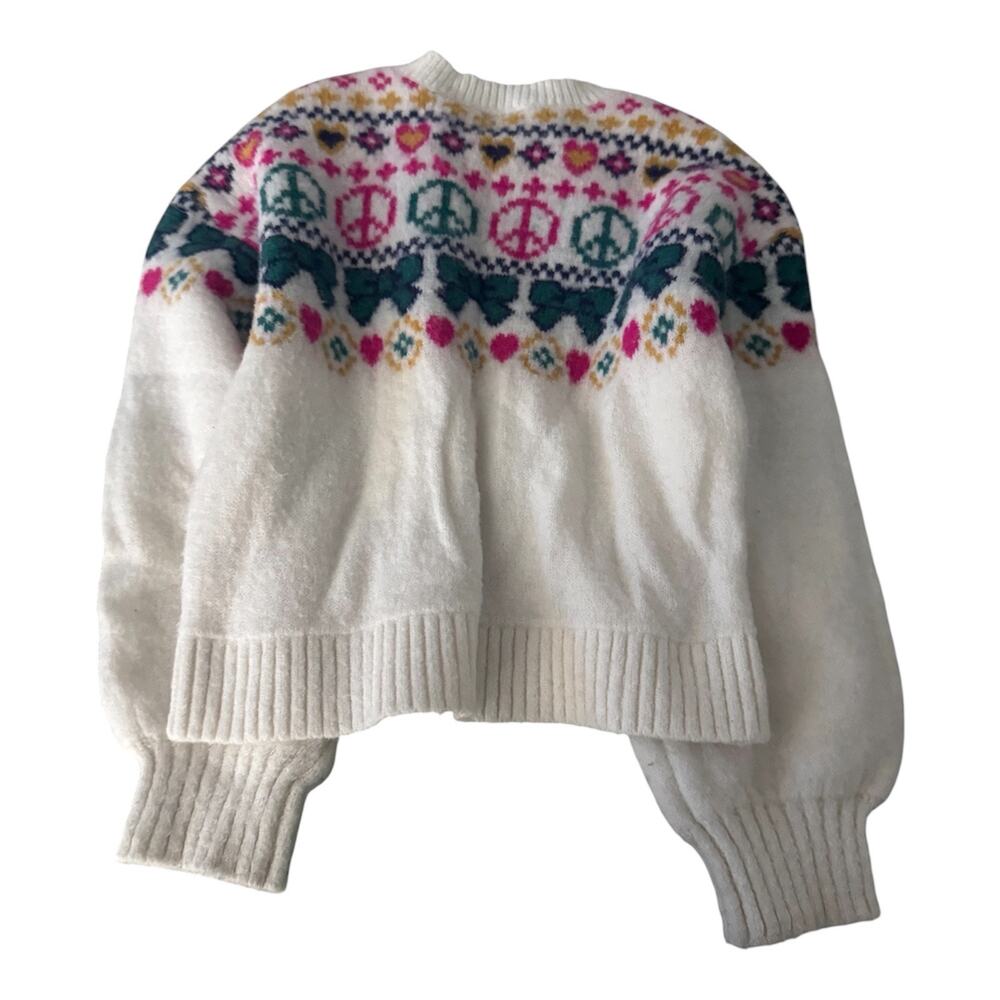 Wonder Nation Girls Fair Isle Peace Heart Sweater Ivory Size S 6-6X